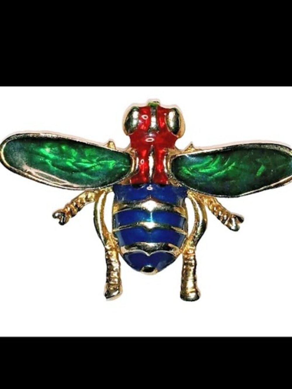 Vintage Enamel Insect Brooch Gold Tone Bee Fly Pin